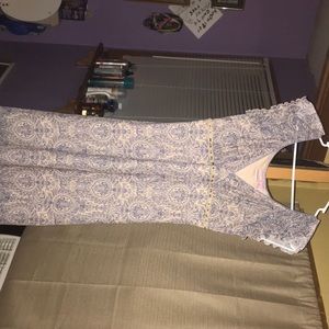 white and blue dress